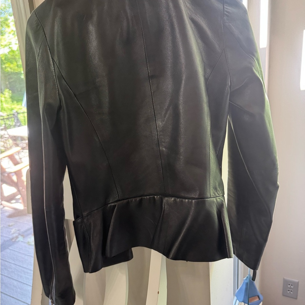ANTONIO MELANI Black Leather Moto Jacket with Peplum